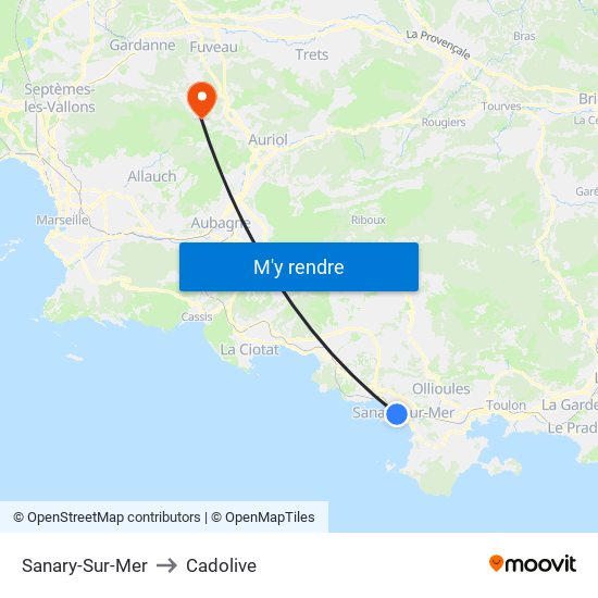 Sanary-Sur-Mer to Cadolive map