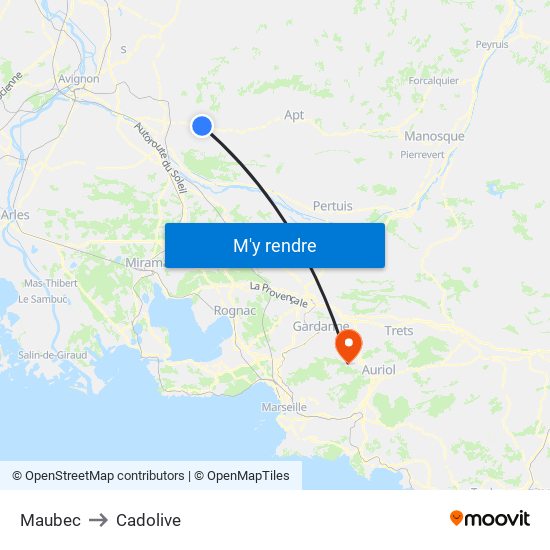 Maubec to Cadolive map