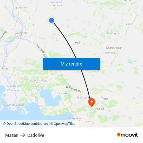 Mazan to Cadolive map