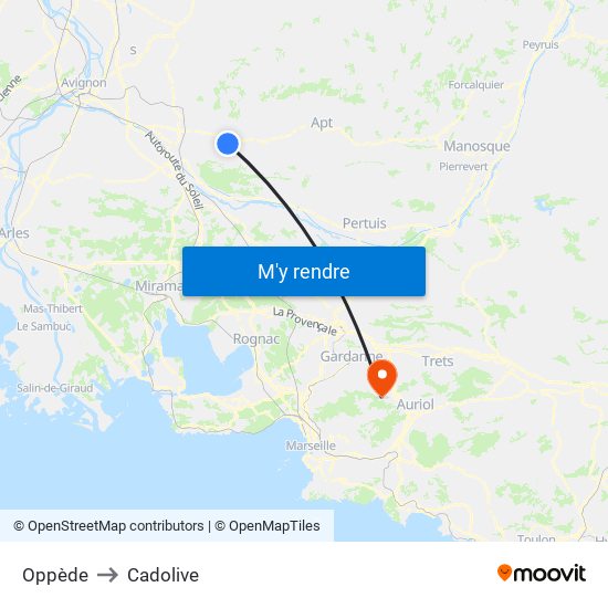 Oppède to Cadolive map