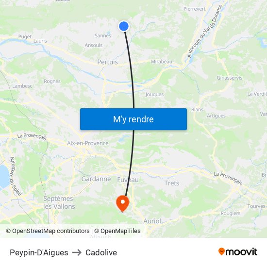 Peypin-D'Aigues to Cadolive map