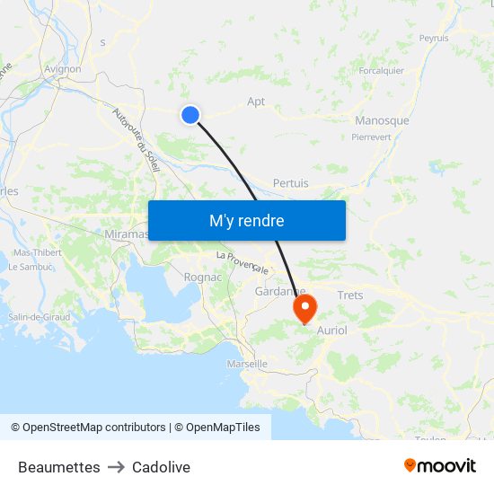 Beaumettes to Cadolive map
