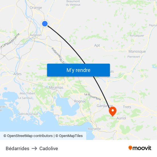 Bédarrides to Cadolive map