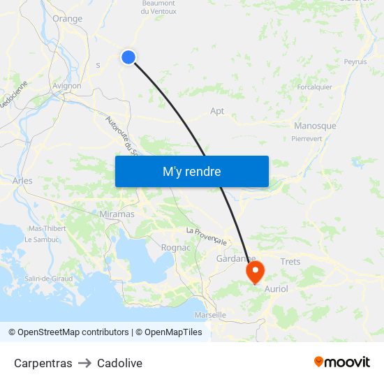Carpentras to Cadolive map