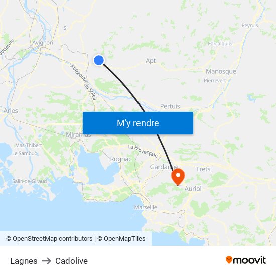 Lagnes to Cadolive map