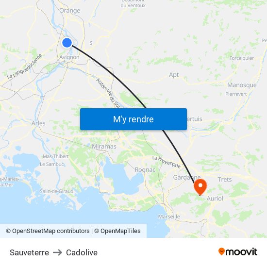 Sauveterre to Cadolive map