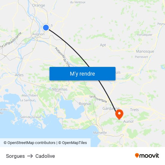 Sorgues to Cadolive map