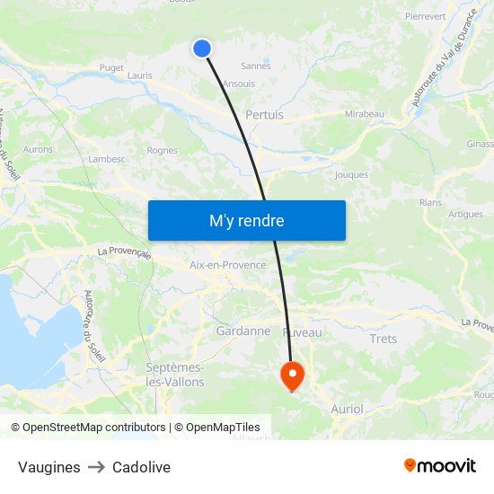 Vaugines to Cadolive map