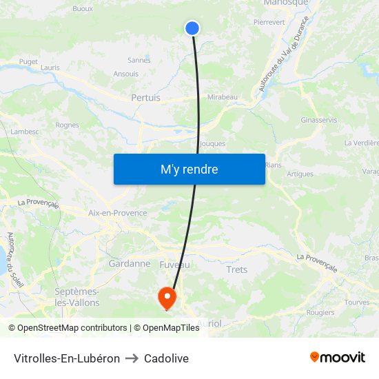 Vitrolles-En-Lubéron to Cadolive map