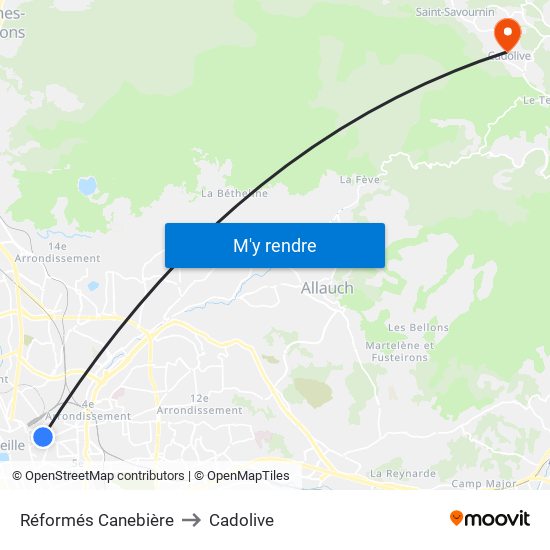 Réformés Canebière to Cadolive map