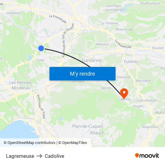 Lagremeuse to Cadolive map