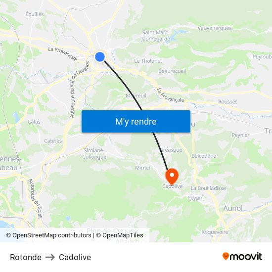 Rotonde to Cadolive map