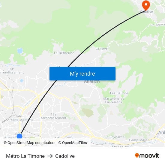 Métro La Timone to Cadolive map