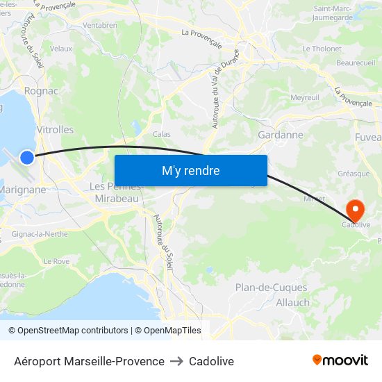 Aéroport Marseille-Provence to Cadolive map