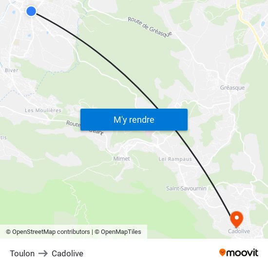 Toulon to Cadolive map