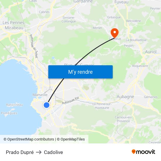 Prado Dupré to Cadolive map