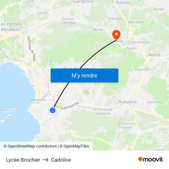 Lycée Brochier to Cadolive map