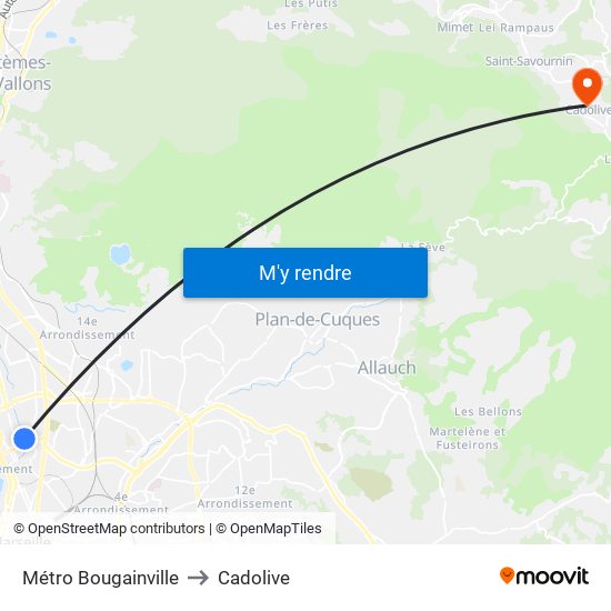 Métro Bougainville to Cadolive map