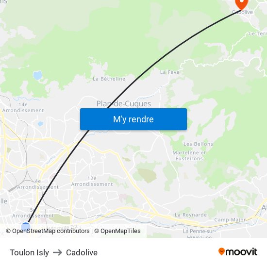 Toulon Isly to Cadolive map