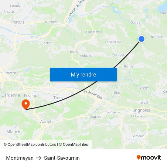 Montmeyan to Saint-Savournin map