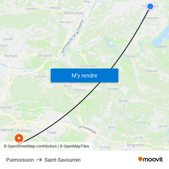 Puimoisson to Saint-Savournin map