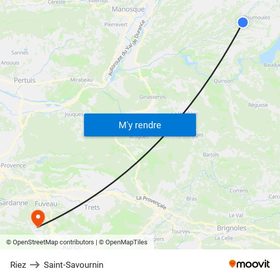 Riez to Saint-Savournin map