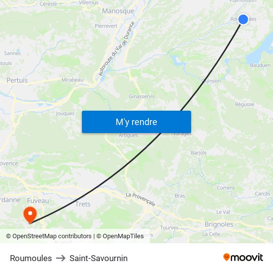 Roumoules to Saint-Savournin map