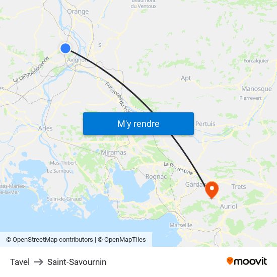 Tavel to Saint-Savournin map