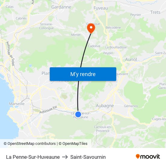 La Penne-Sur-Huveaune to Saint-Savournin map