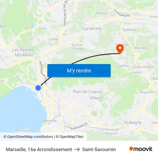 Marseille, 16e Arrondissement to Saint-Savournin map