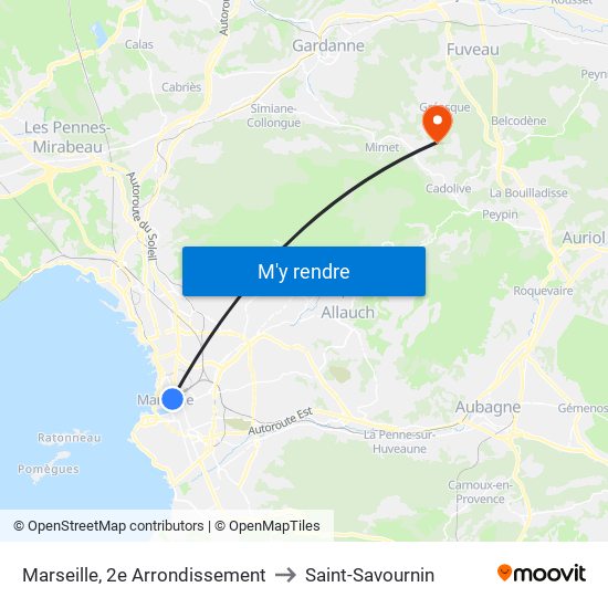 Marseille, 2e Arrondissement to Saint-Savournin map
