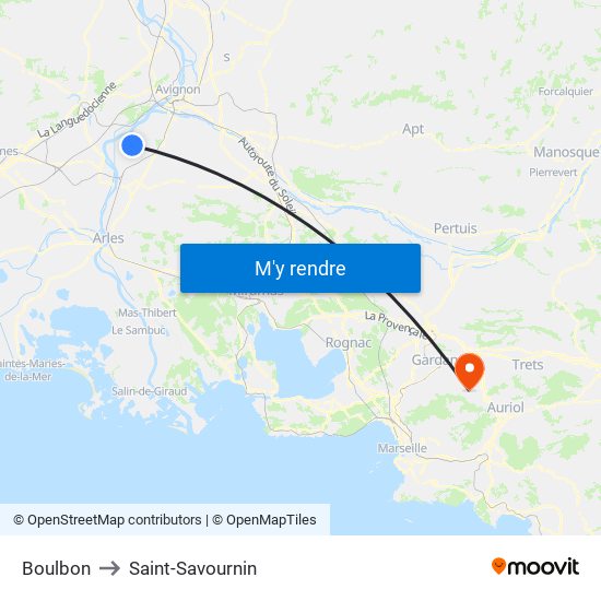 Boulbon to Saint-Savournin map