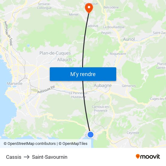 Cassis to Saint-Savournin map