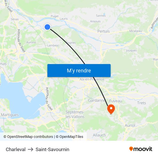 Charleval to Saint-Savournin map