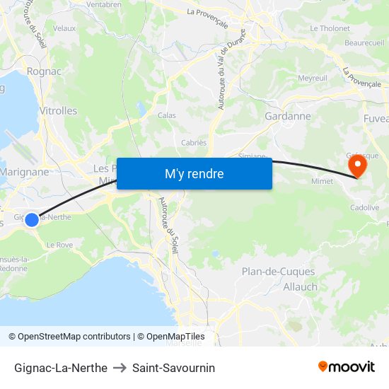 Gignac-La-Nerthe to Saint-Savournin map