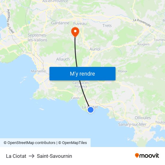 La Ciotat to Saint-Savournin map