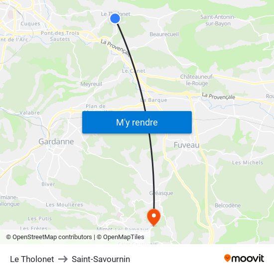 Le Tholonet to Saint-Savournin map