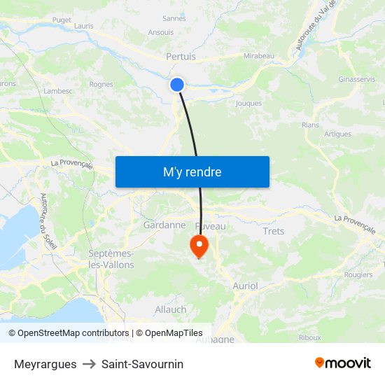 Meyrargues to Saint-Savournin map