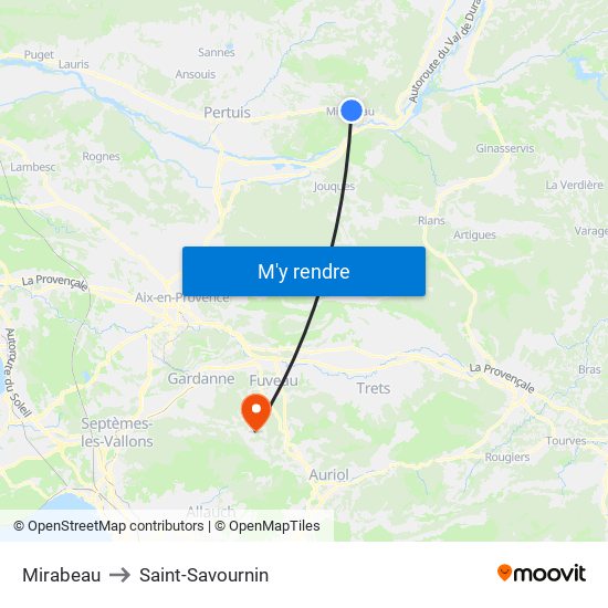 Mirabeau to Saint-Savournin map
