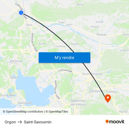 Orgon to Saint-Savournin map
