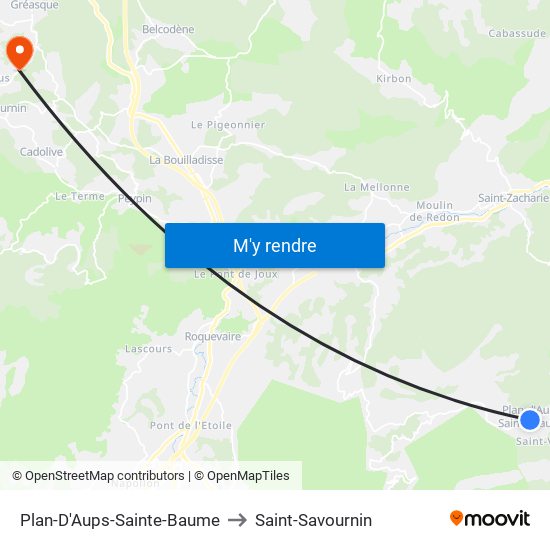 Plan-D'Aups-Sainte-Baume to Saint-Savournin map