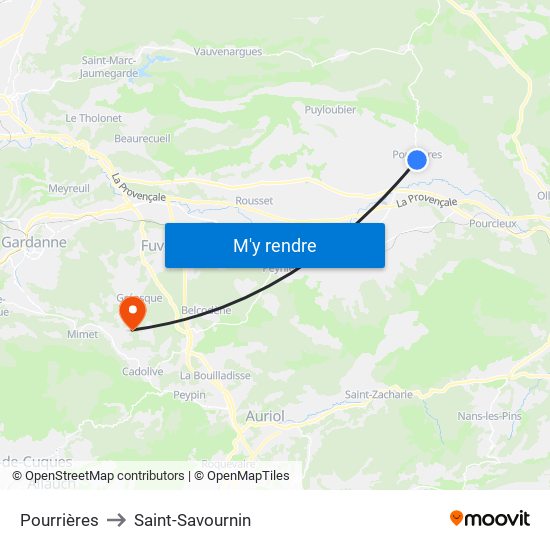 Pourrières to Saint-Savournin map