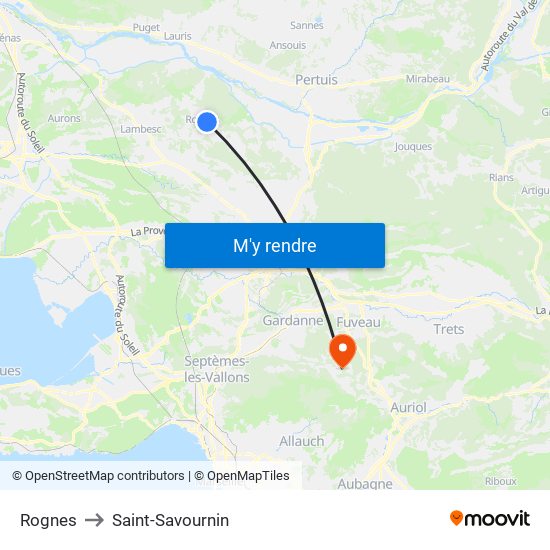 Rognes to Saint-Savournin map