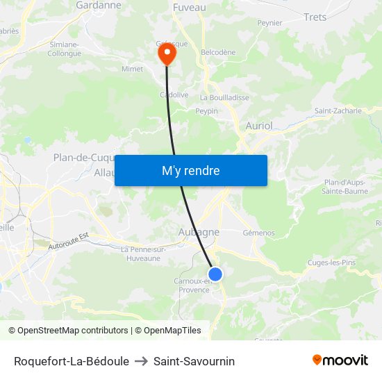 Roquefort-La-Bédoule to Saint-Savournin map