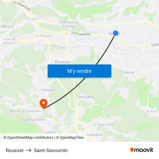 Rousset to Saint-Savournin map