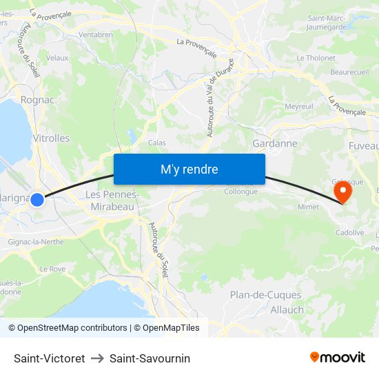 Saint-Victoret to Saint-Savournin map