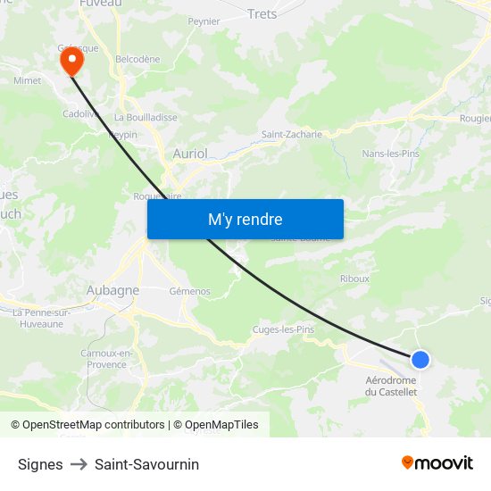 Signes to Saint-Savournin map