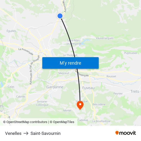 Venelles to Saint-Savournin map
