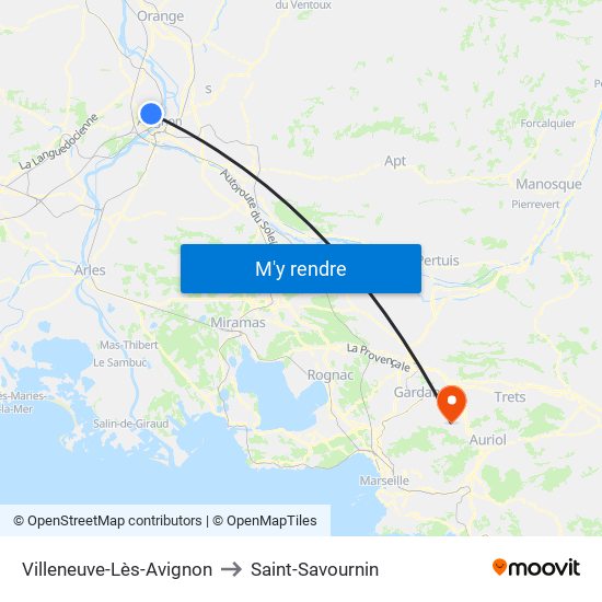 Villeneuve-Lès-Avignon to Saint-Savournin map