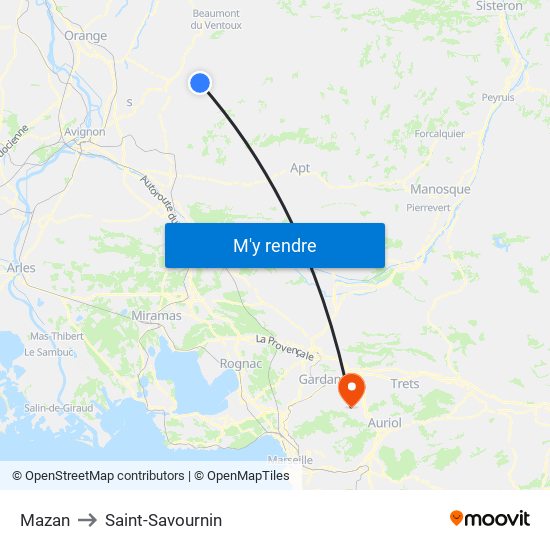 Mazan to Saint-Savournin map